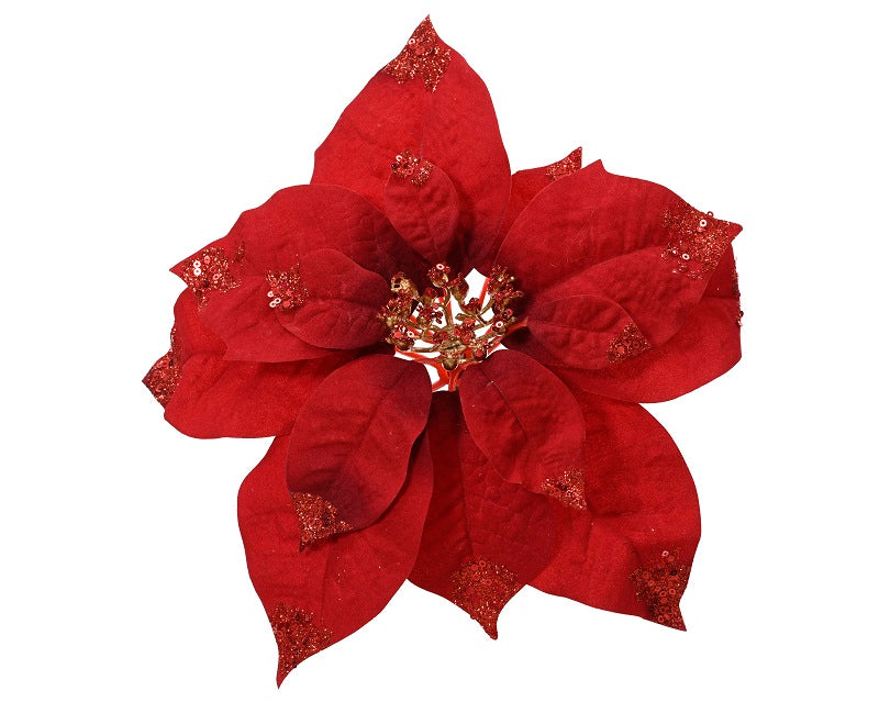 Poinsettia sur clip rouge bordeaux pailleté