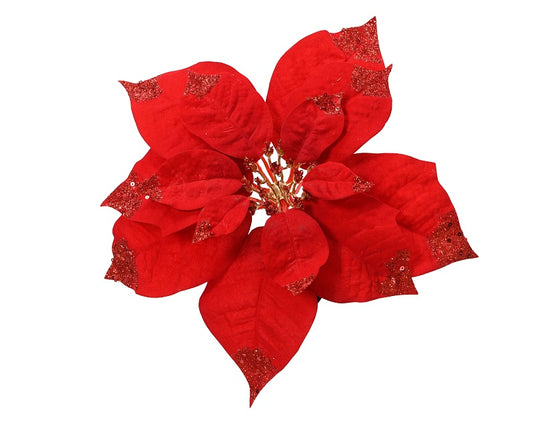 Poinsettia rouge sur clip velours scintillant
