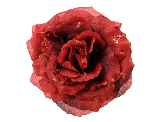Rose rouge de Noël sur clip à paillettes