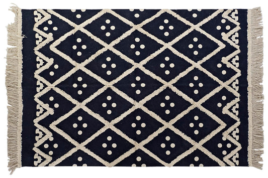 TAPIS - coton brodé bleu marine - 160 x 230 x 1 cm