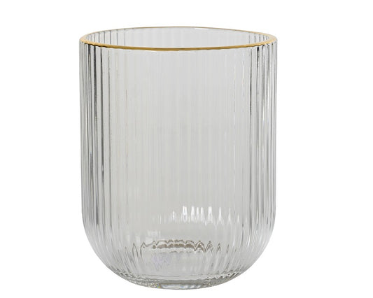Verre gobelet strié bordure dorée