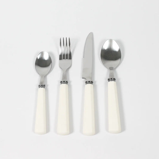 LISE Couverts Ménagère 24 pièces acier et résine blanc