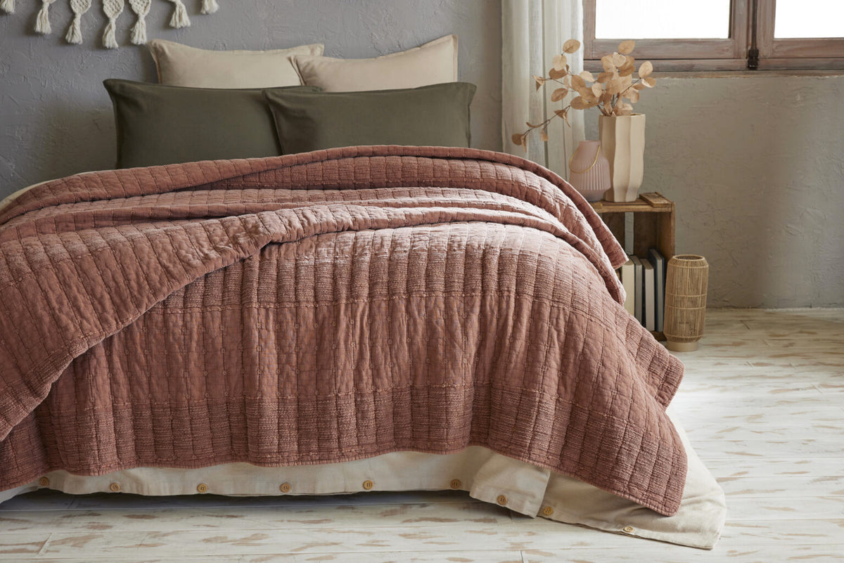 ZELI Couvre-lit coton Jacquard Terracotta 240x260