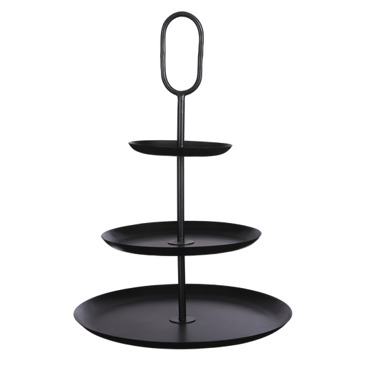 RAMA - Grand Plateau rond 3 étages - H55 x Ø38 cm - Métal - Noir