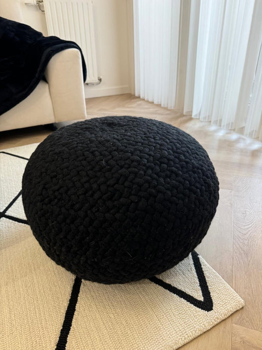 POUF GALET- Pure laine Noir