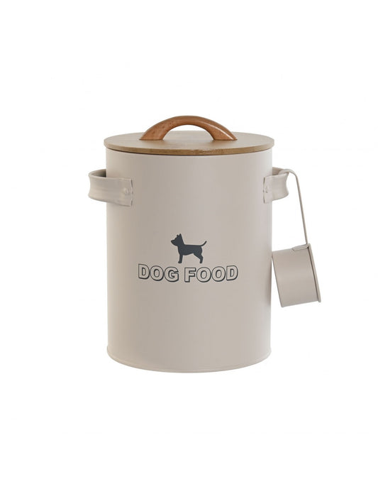 POT NOURRITURE CHIEN - Métal beige et couvercle bambou 4 L