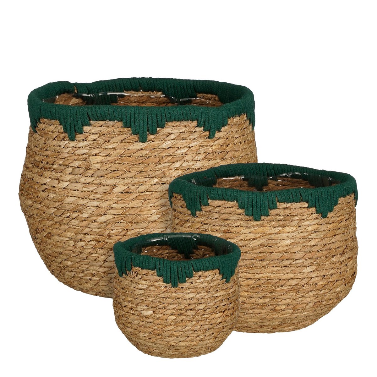 JORCK - Panier à Plantes - Lot de 3 - H24 x Ø26 cm - Jonc de Mer - Vert, Marron