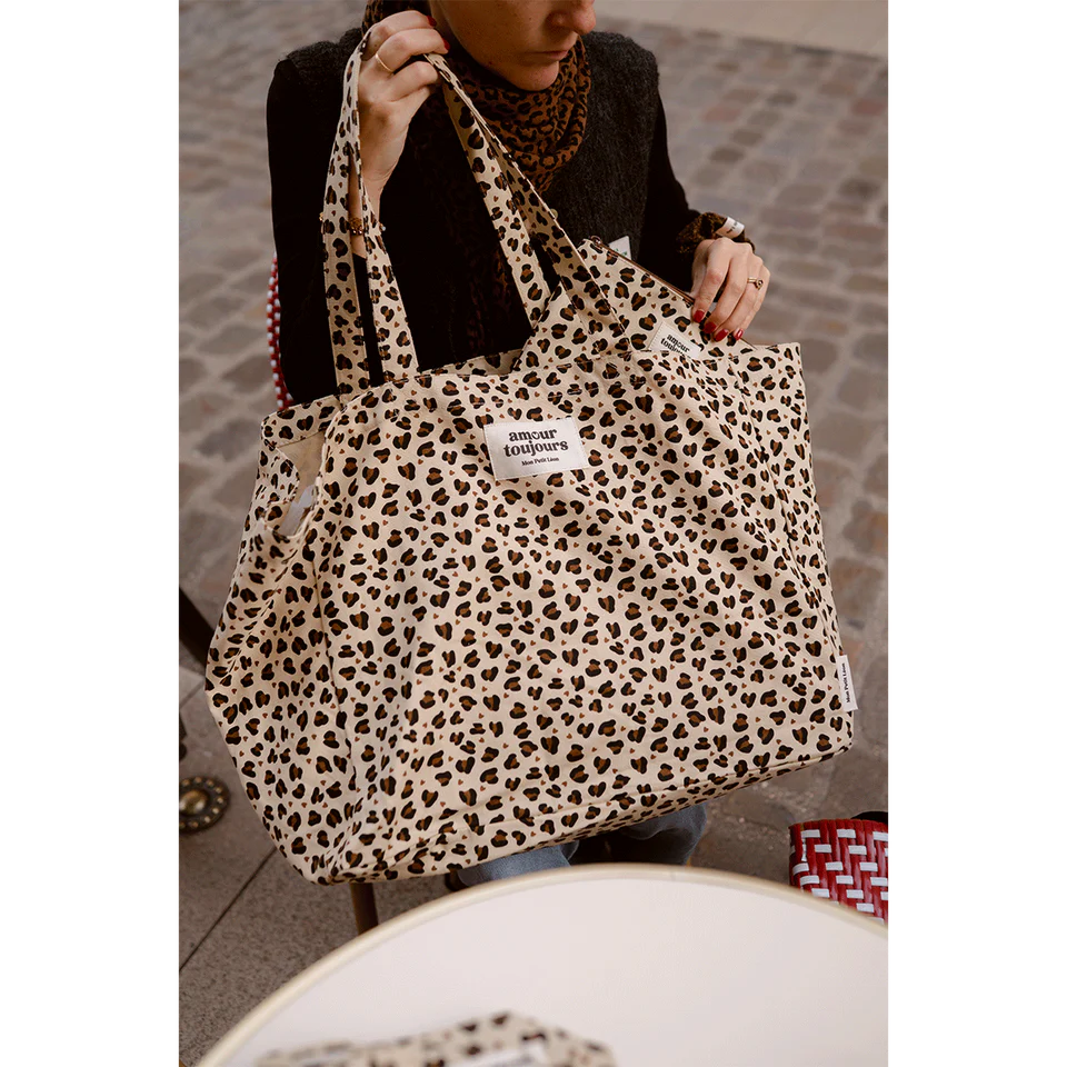 CABAS XXL Léopard Coeur Amour Toujours