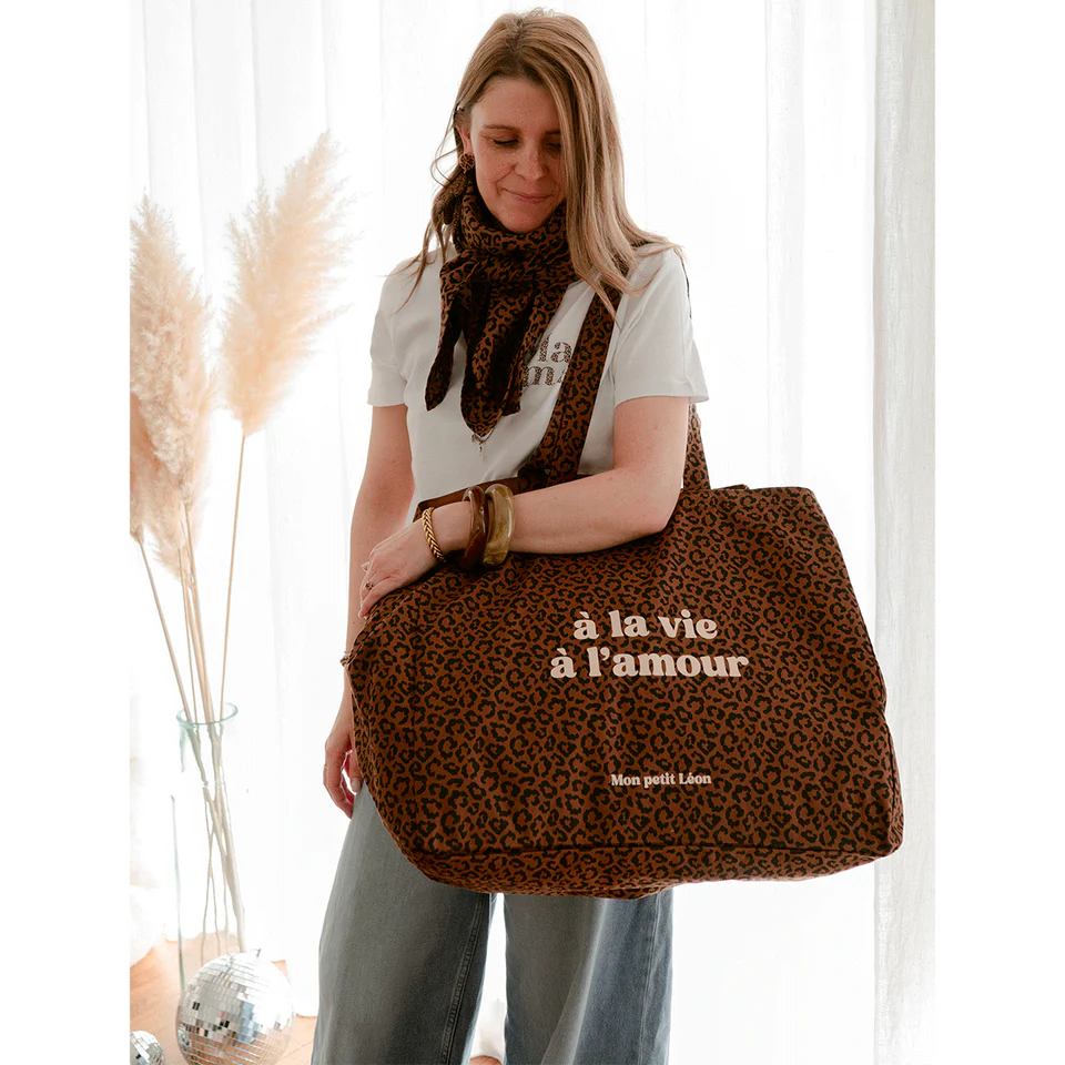 CABAS XXL Léopard foncé A la vie à l'Amour
