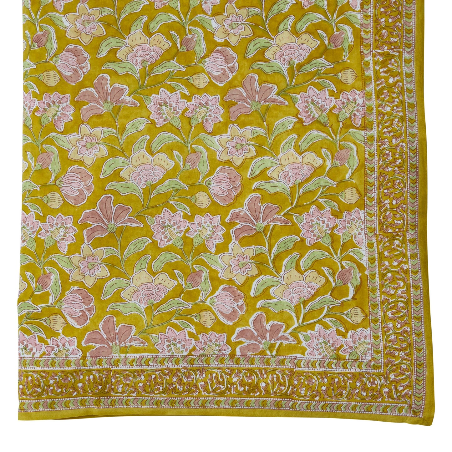 CURRY - Nappe indienne à imprimé rose/curry - 170 x 250 cm