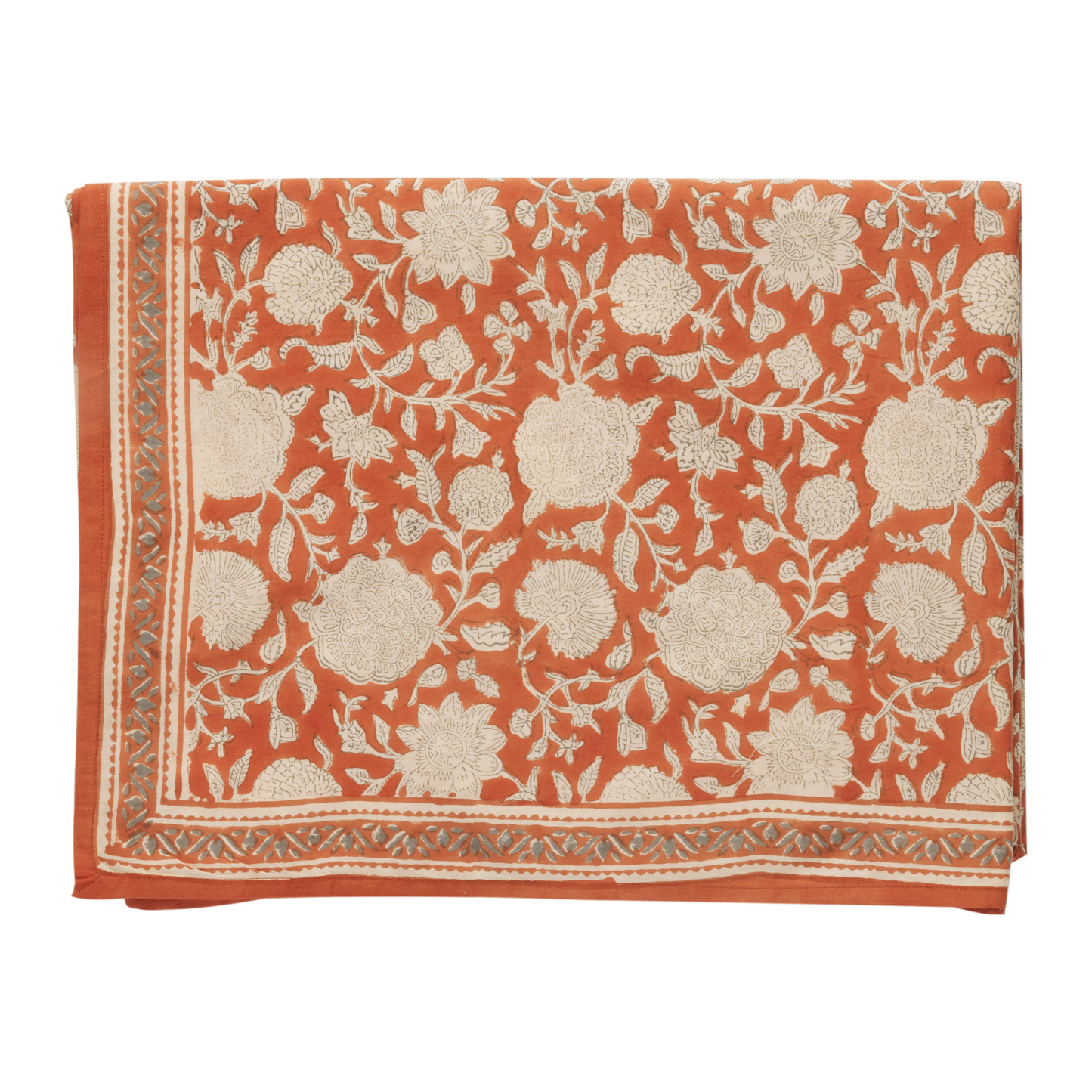 TUPIA - Nappe indienne à imprimé floral orange Terracotta - 170 x 300 cm