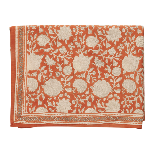 TUPIA - Nappe indienne à imprimé floral orange Terracotta - 170 x 300 cm