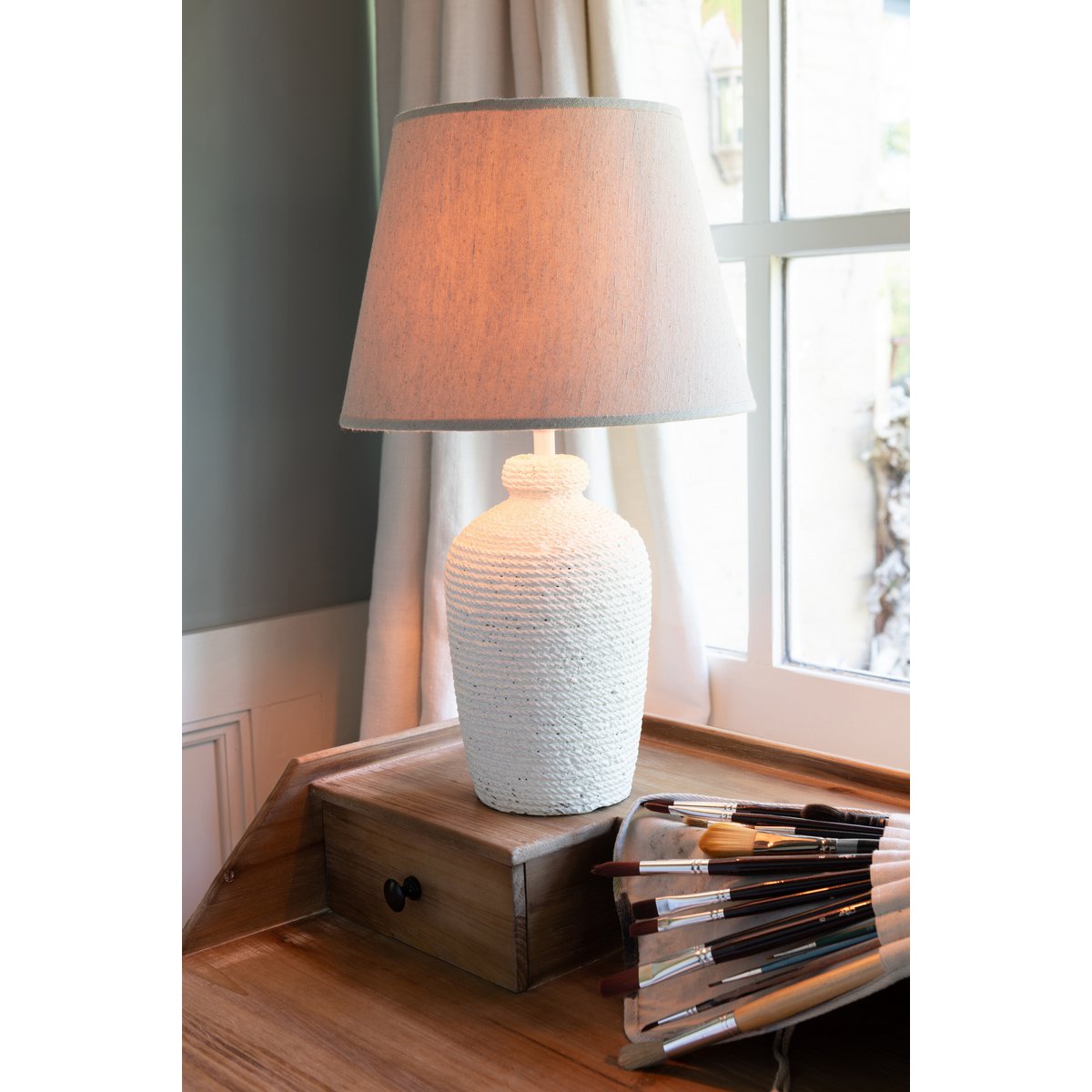 ESMEE - Lampe - ciment/textile - blanc/beige