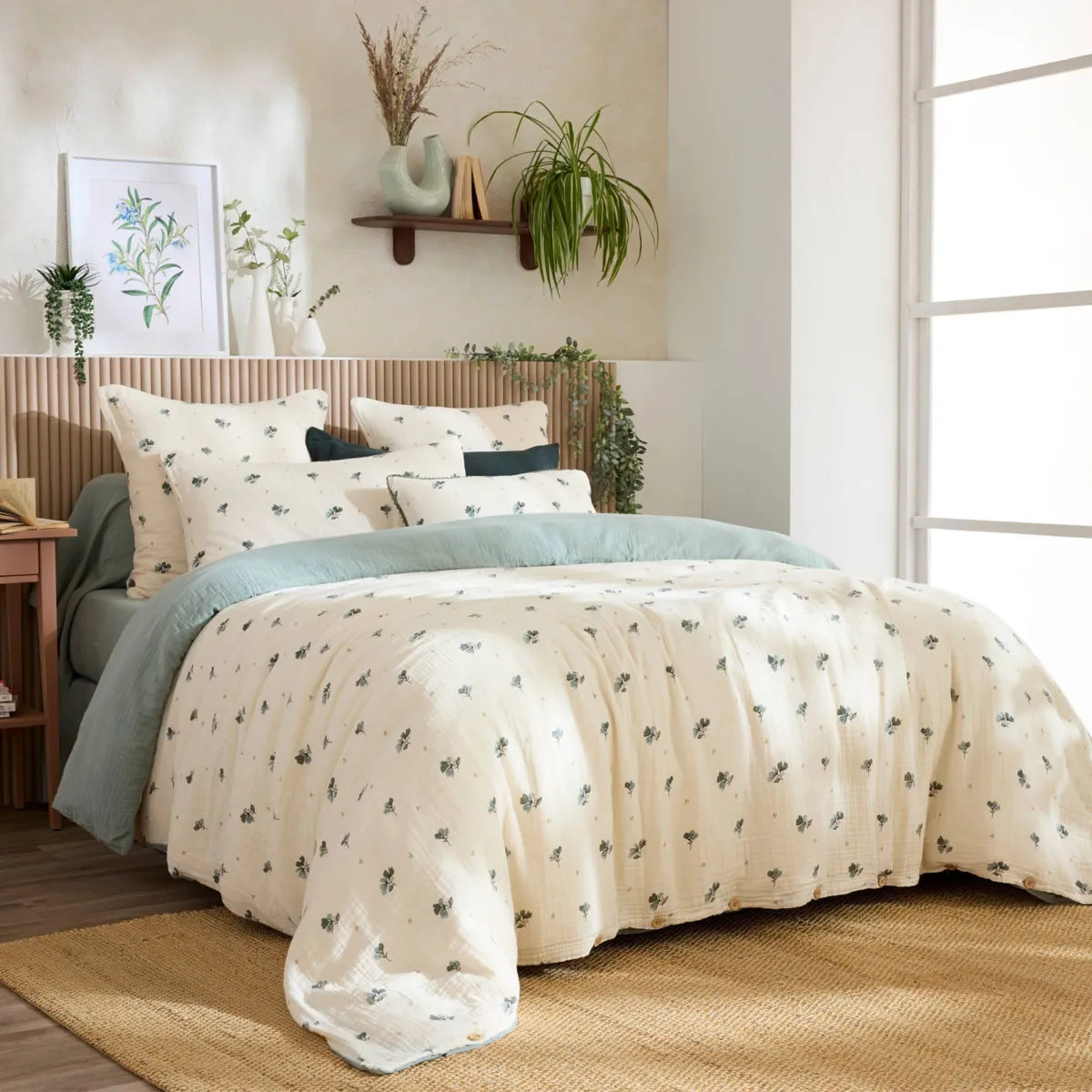 MILA - Linge de lit gaze de coton Eucalyptus
