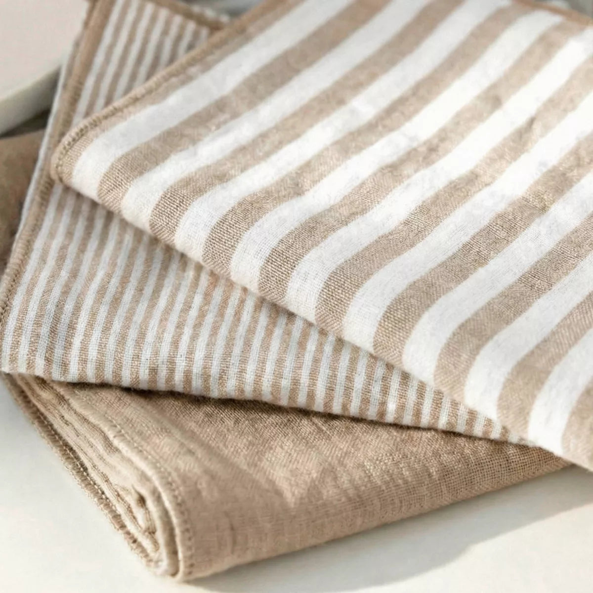 ROMIE Lot de 3 serviettes de table gaze de coton FICELLE