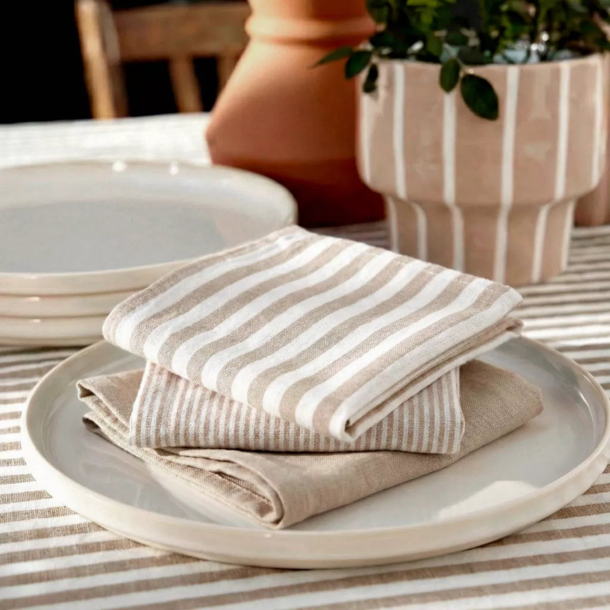 ROMIE Lot de 3 serviettes de table gaze de coton FICELLE
