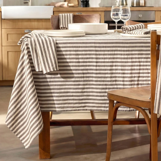 ROMIE Nappe gaze de coton rectangle rayures Brun/Blanc