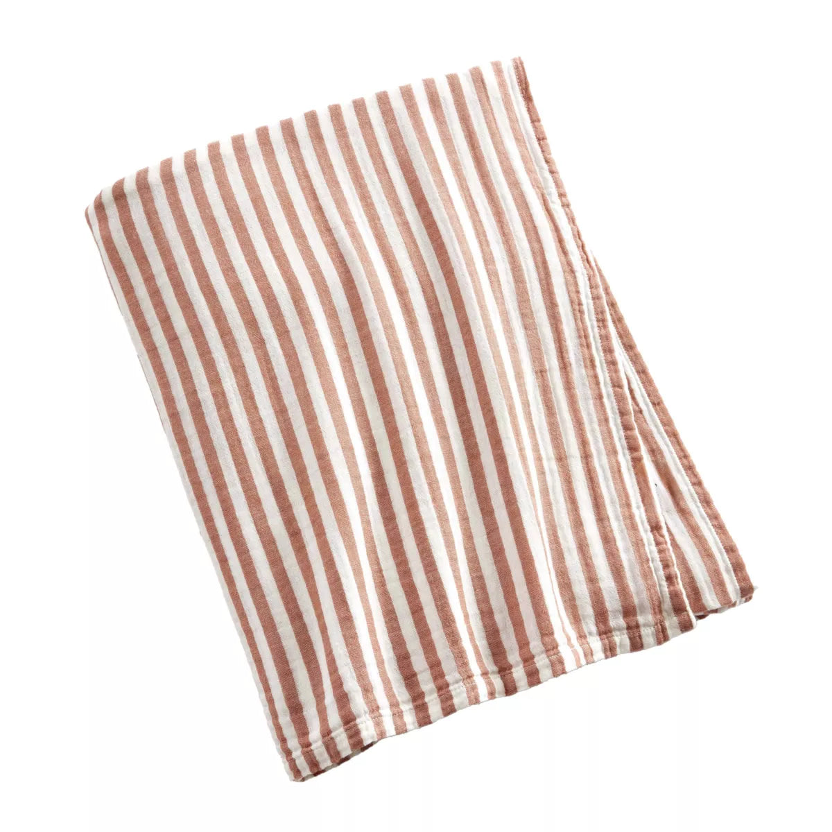 ROMIE Nappe gaze de coton rectangle rayures Abricot/Blanc