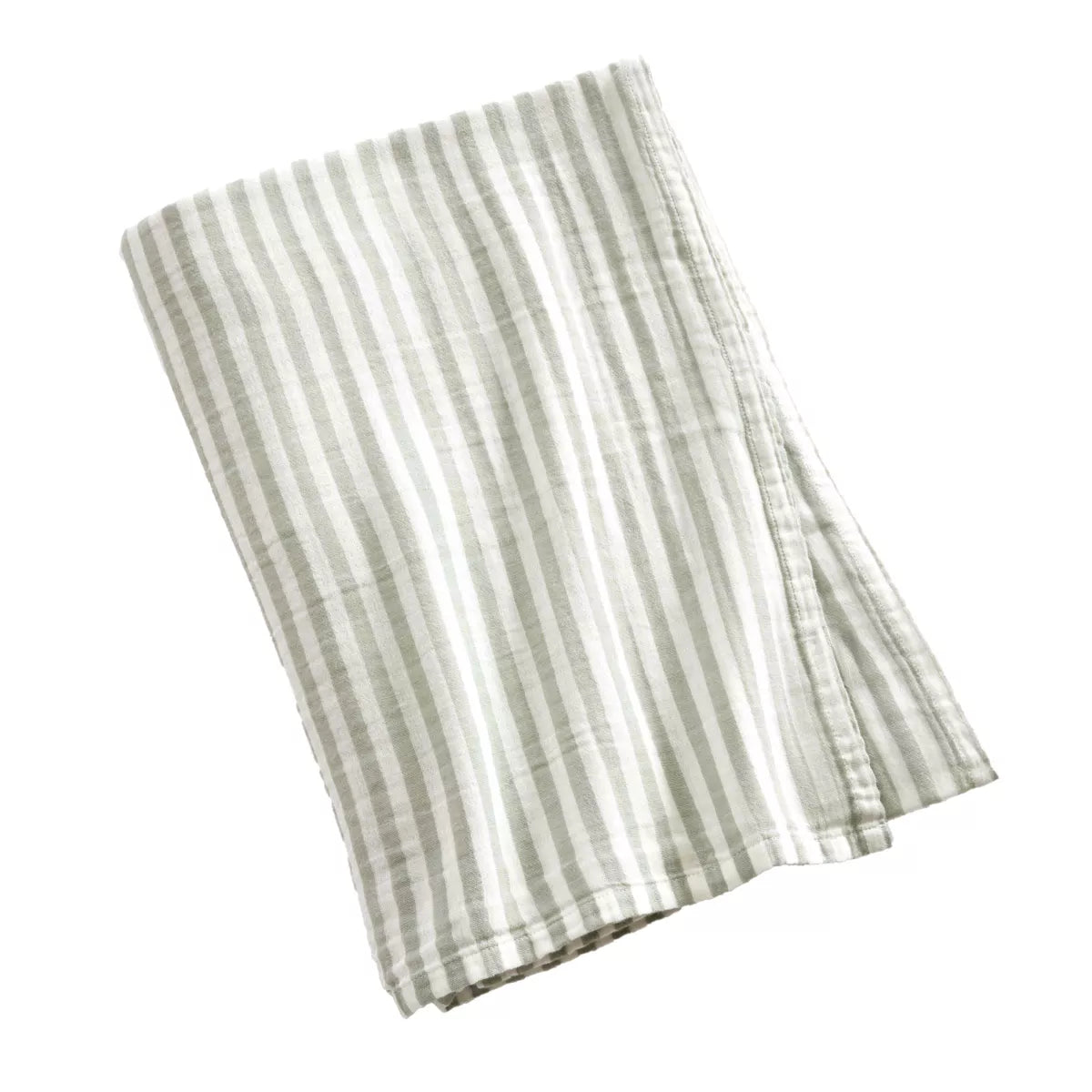 ROMIE Nappe gaze de coton rectangle rayures Eucalyptus/Blanc