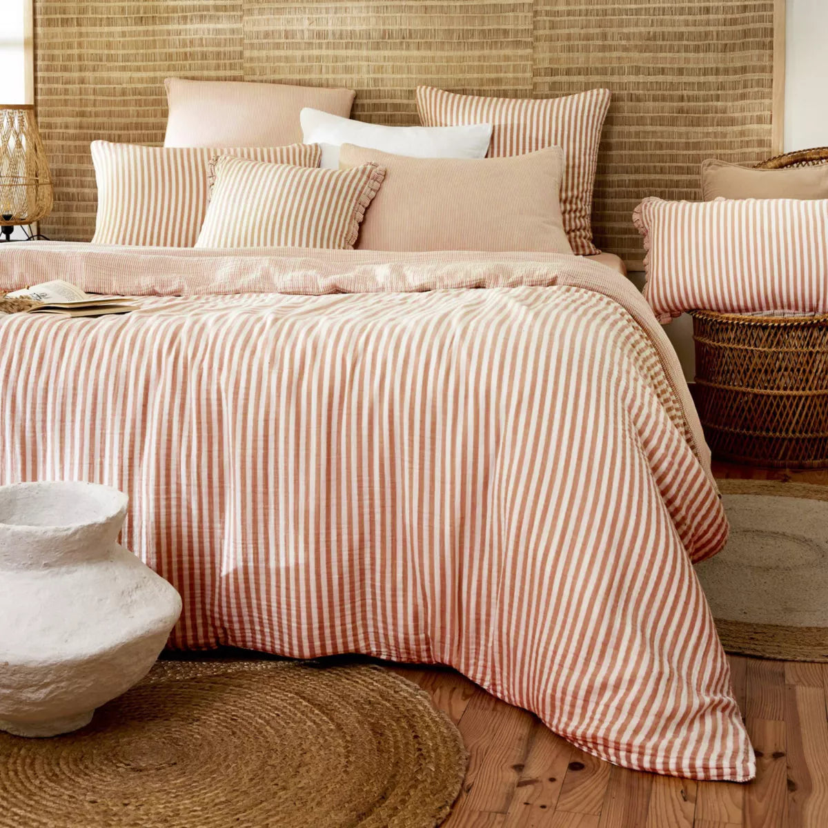 ROMIE linge de lit gaze de coton rayures Abricot