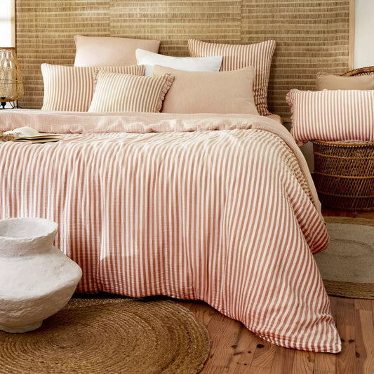 ROMIE linge de lit gaze de coton rayures Abricot