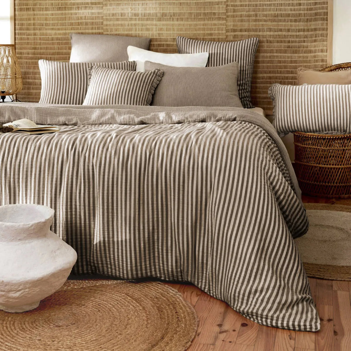 ROMIE linge de lit gaze de coton rayures Brun