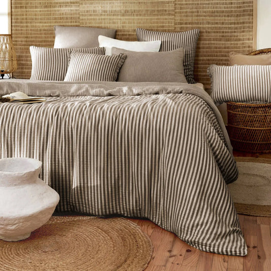 ROMIE linge de lit gaze de coton rayures Brun