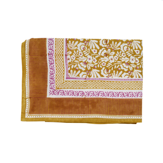 IRIS - Nappe indienne à imprimé floral Curry - 170 x 300 cm