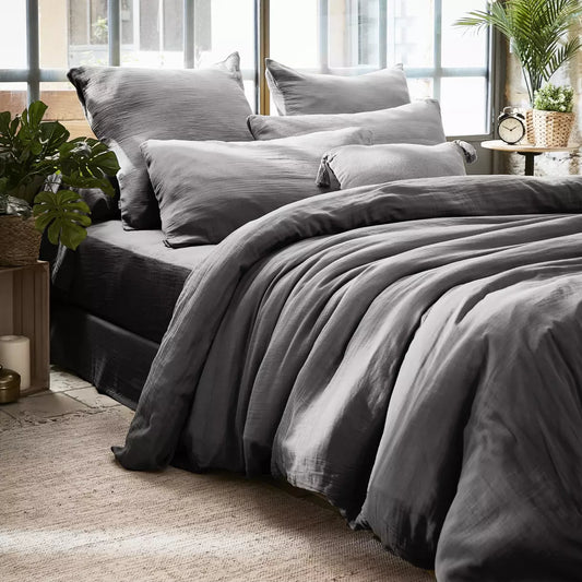 GAIA - Linge de lit gaze de coton Gris granit