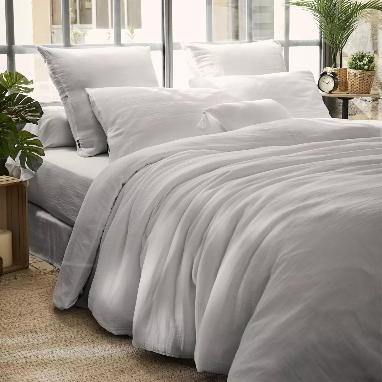 GAIA - Linge de lit gaze de coton gris Nuage