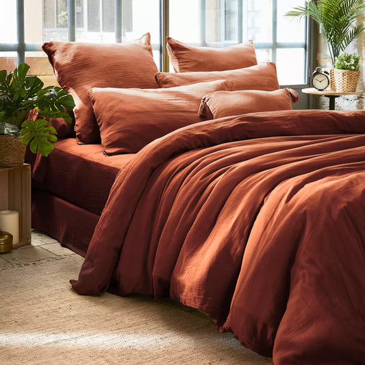 GAIA - Linge de lit gaze de coton Terracotta