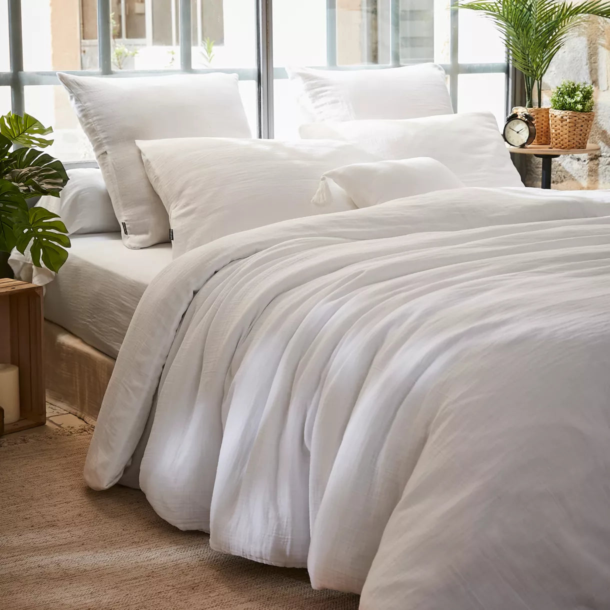 GAIA - Linge de lit gaze de coton Blanc Chantilly