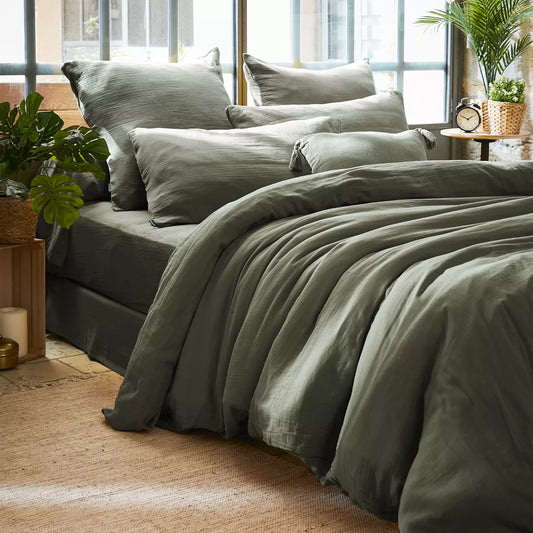 GAIA - Linge de lit gaze de coton Vert  Romarin