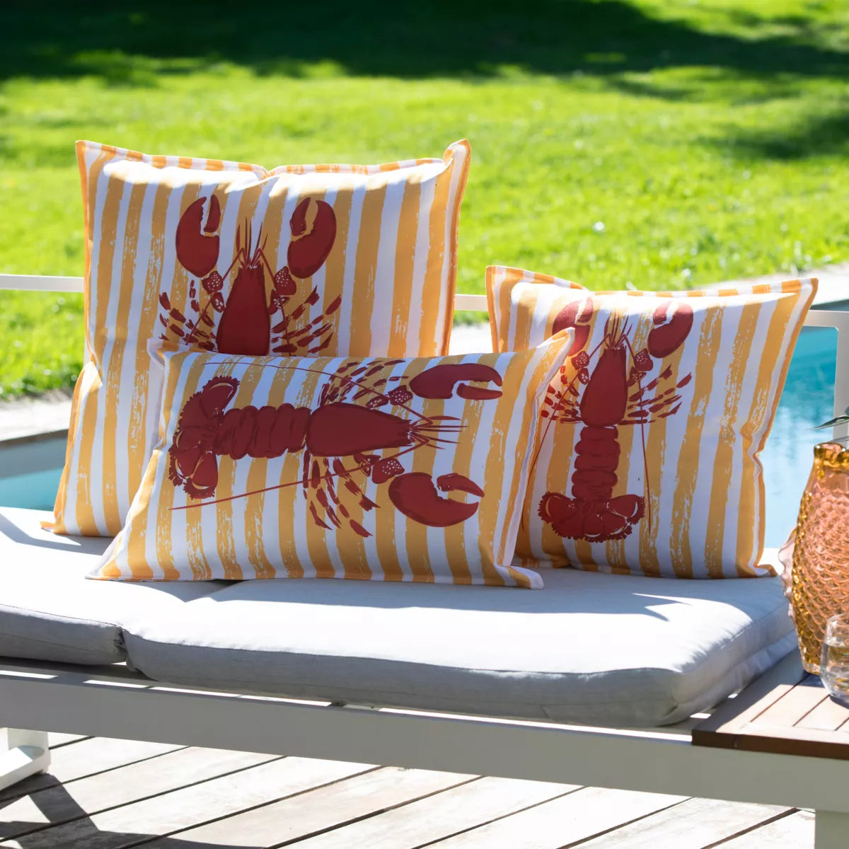 HOMARD Housse de coussin carré extérieur orange/rouge