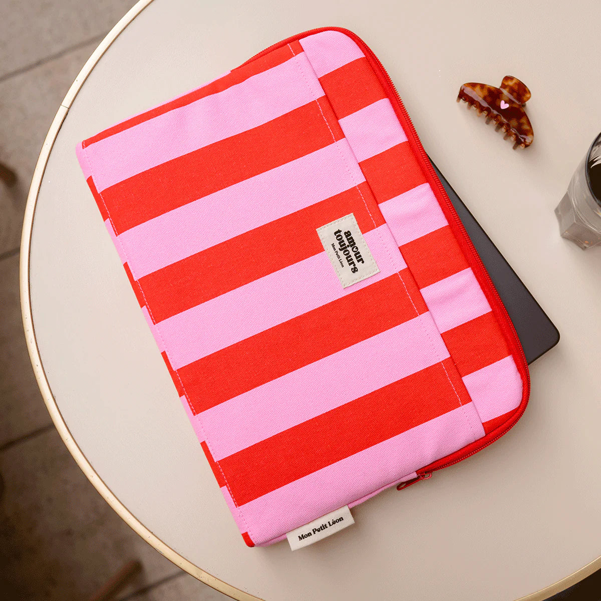 Housse d'ordinateur Rayures rose et rouge