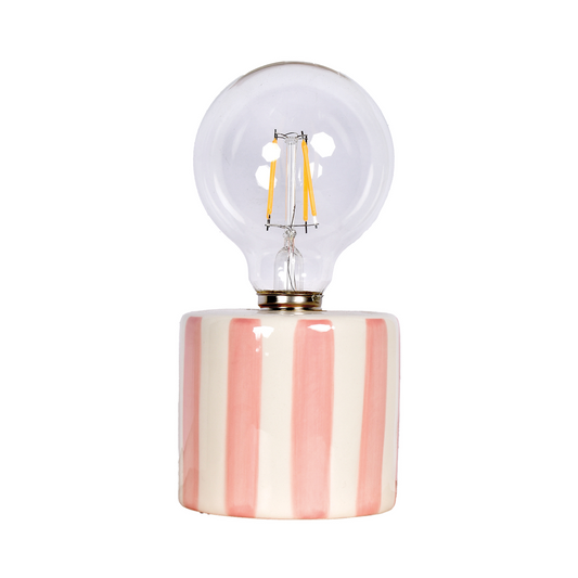 Lampe décorative rayure Rose à piles - D8,8 x H17,5 cm