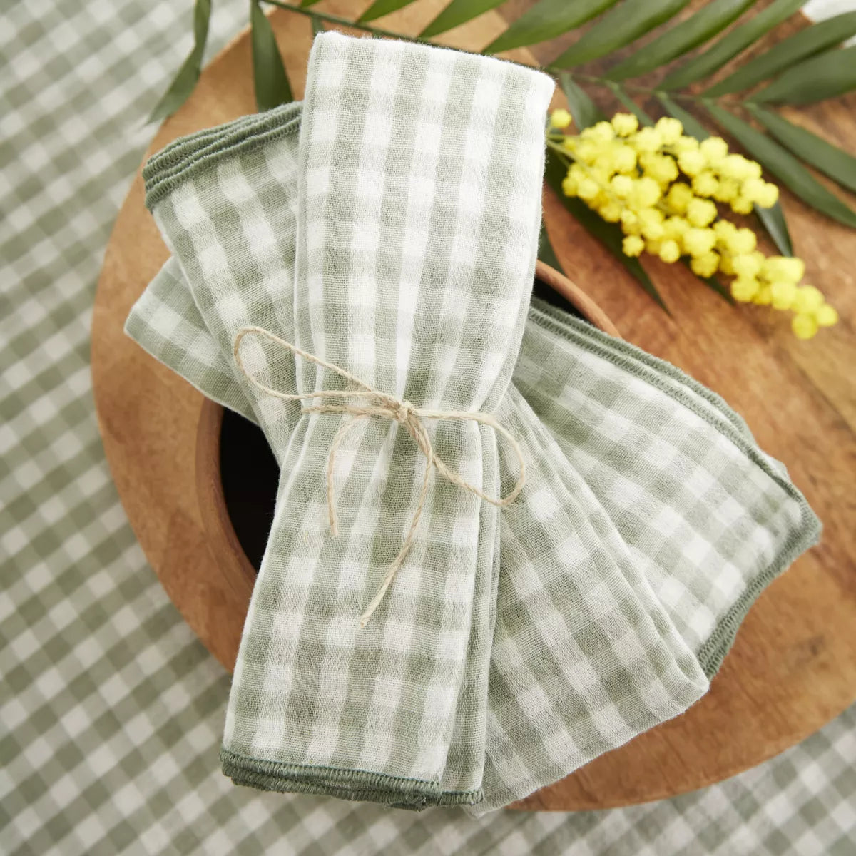 VICKIE Lot de 3 serviettes de table gaze de coton EUCALYPTUS