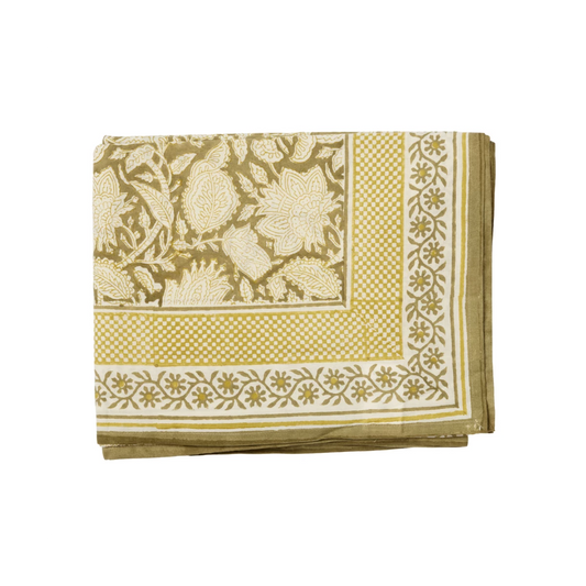 CHANDRA - Nappe indienne à imprimé floral Kaki