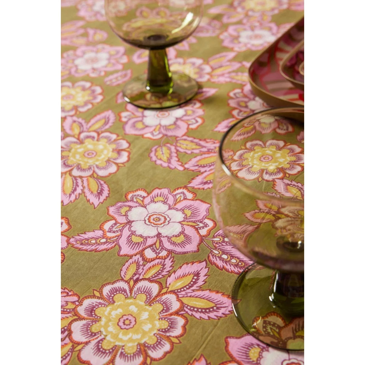JAKARTA - Nappe indienne à imprimé floral Olive