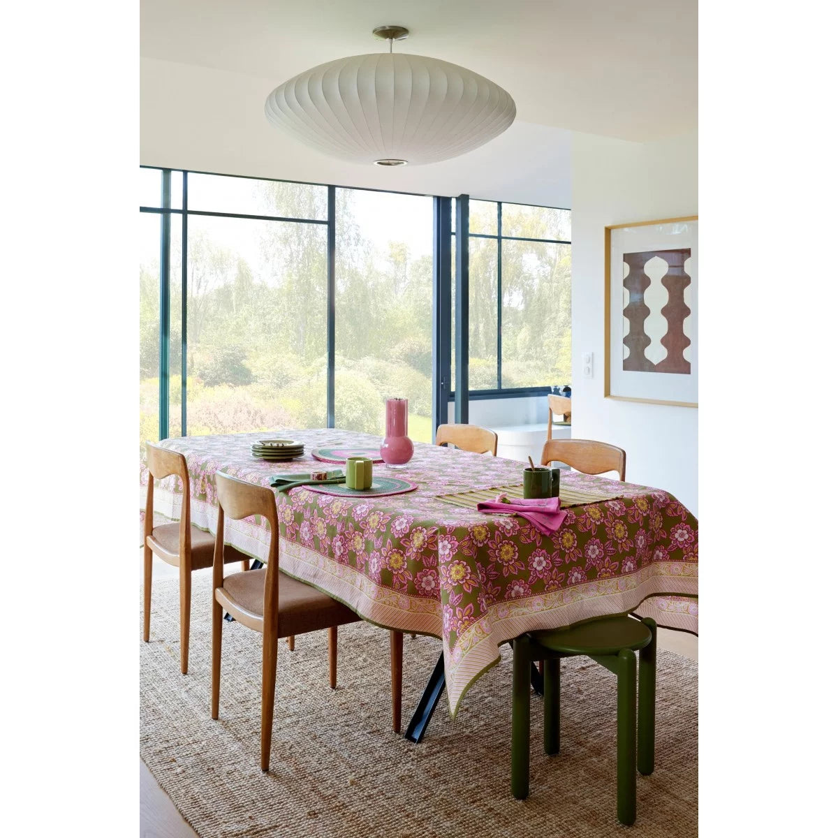 JAKARTA - Nappe indienne à imprimé floral Olive