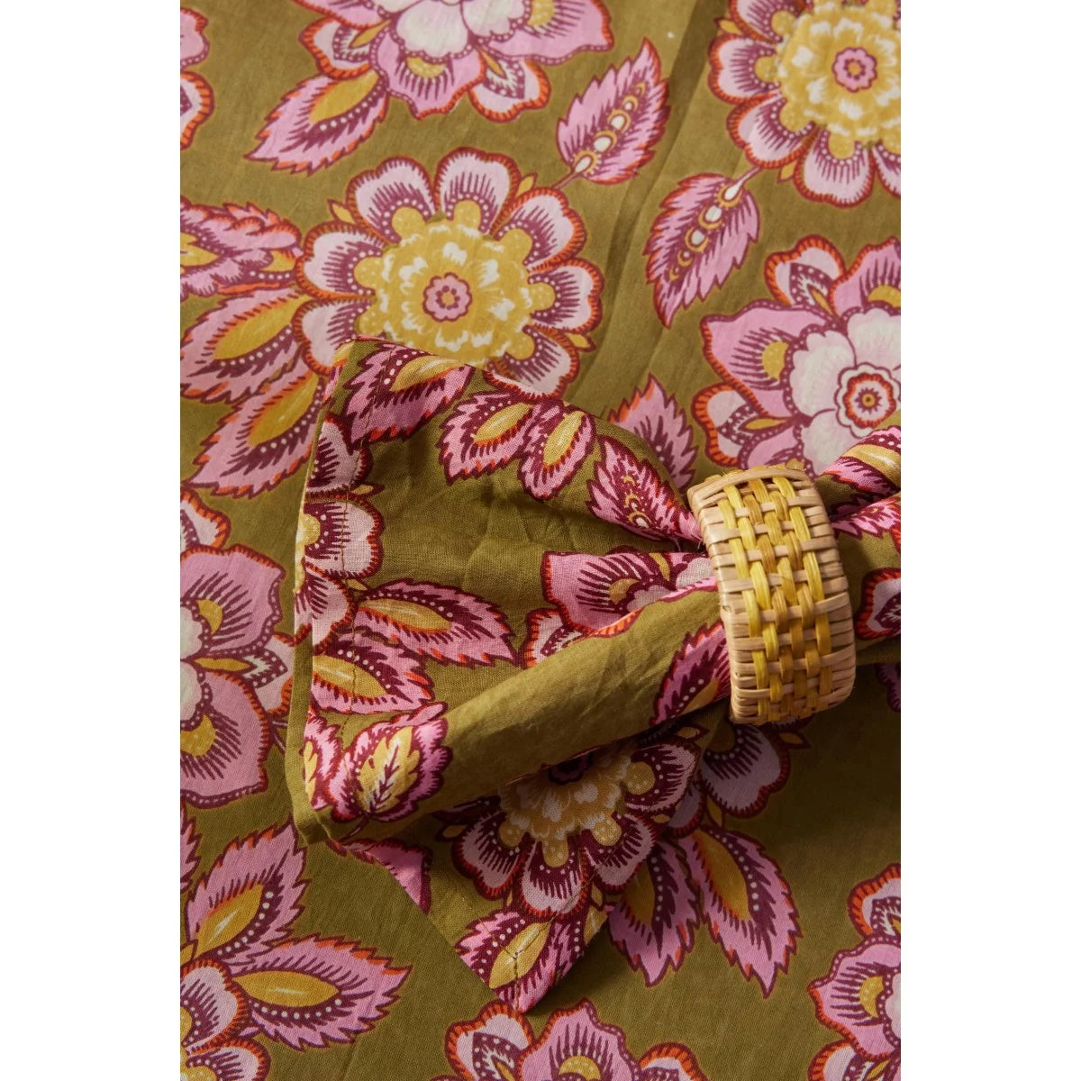JAKARTA - Nappe indienne à imprimé floral Olive