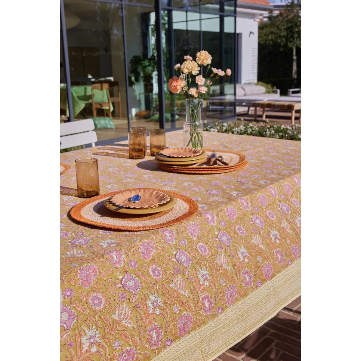 NERHU - Nappe indienne à imprimé floral Kiwi