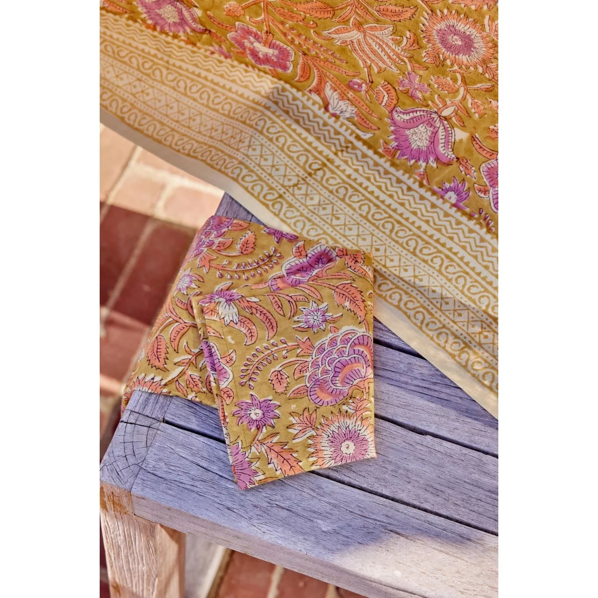 NERHU - Nappe indienne à imprimé floral Kiwi