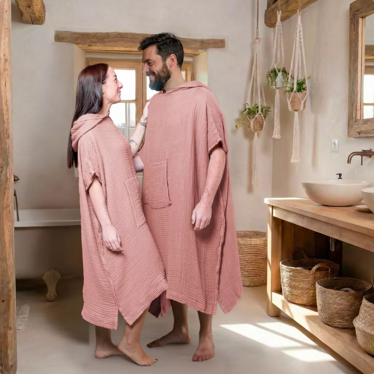 PONCHO Adulte S/M rose pêche