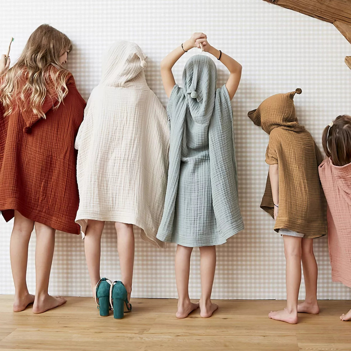 PONCHO de bain enfant gaze de coton 6/10 ans vert Eucalyptus