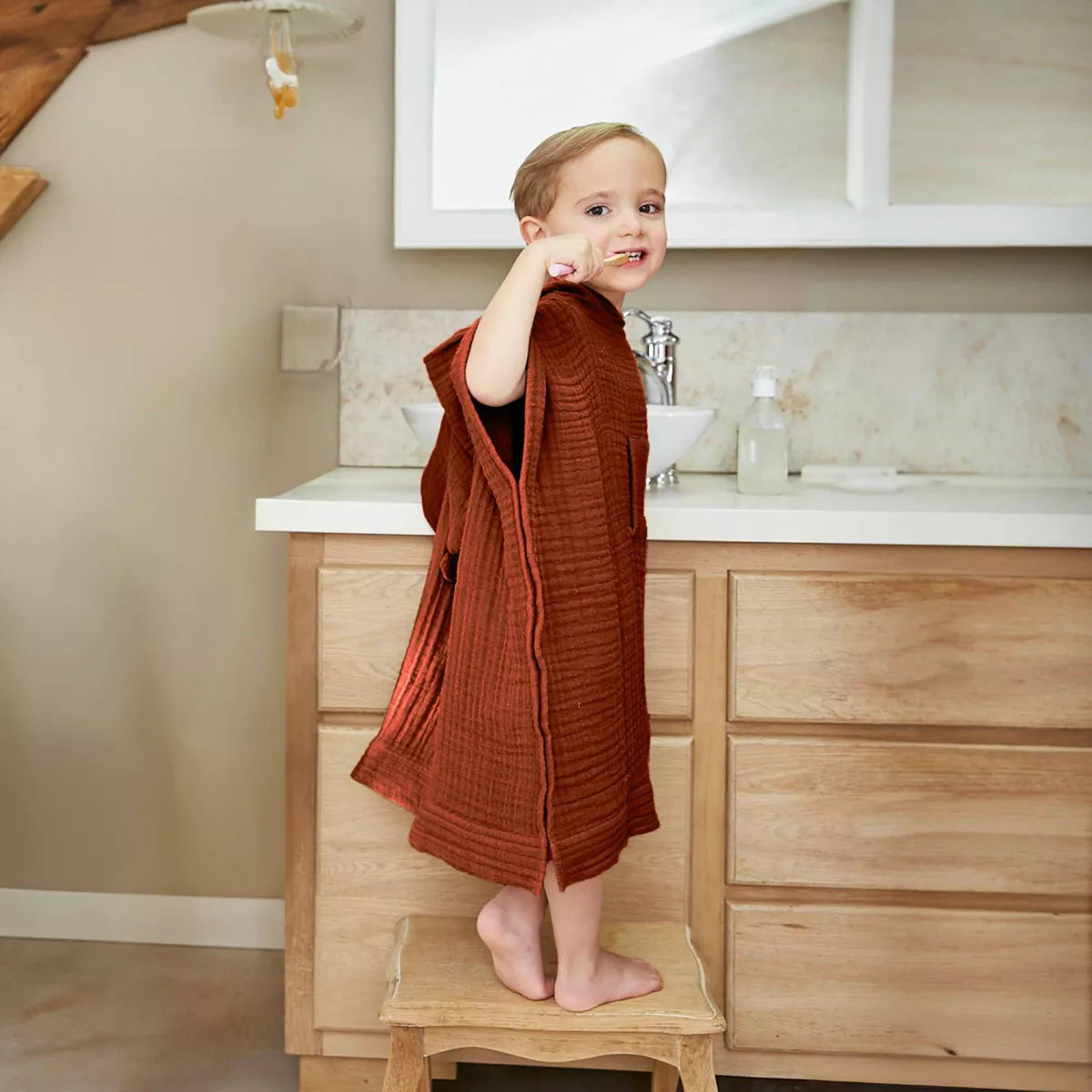 PONCHO de bain enfant gaze de coton 6/10 ans Terracotta