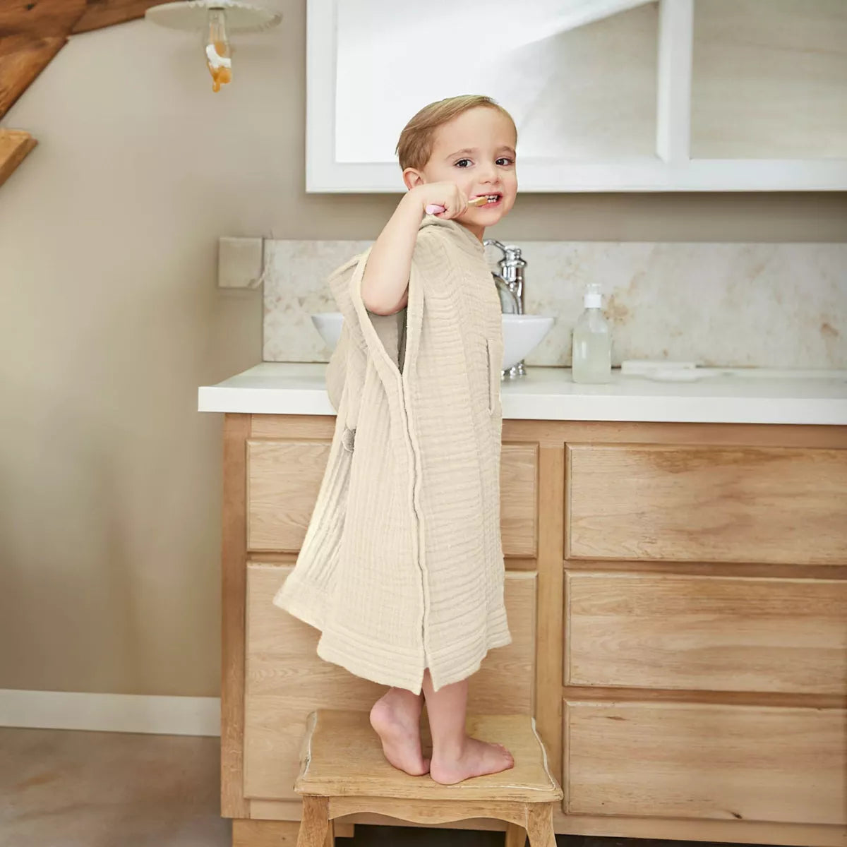 PONCHO de bain enfant gaze de coton 6/10 ans Beige