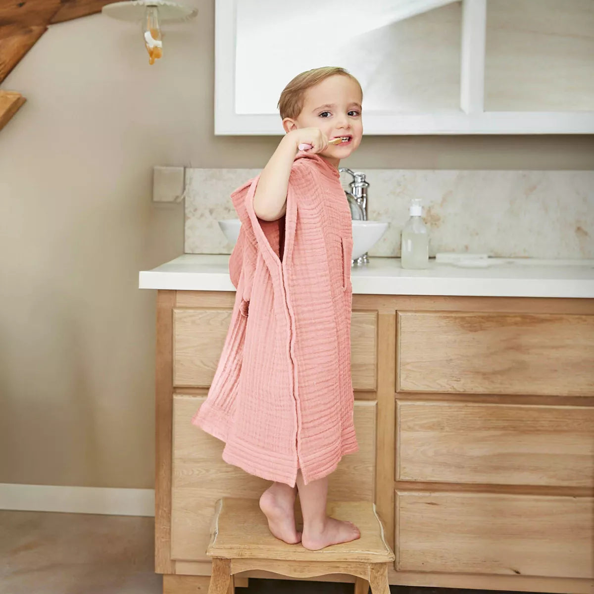 PONCHO de bain enfant gaze de coton 6/10 ans Rose pêche
