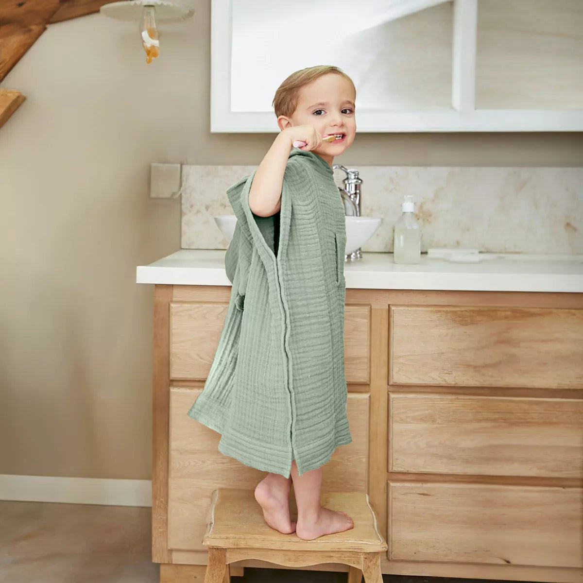 PONCHO de bain enfant gaze de coton 6/10 ans vert Eucalyptus