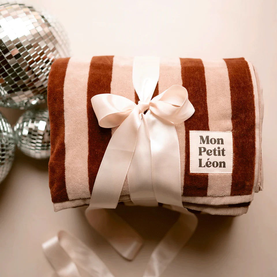 SERVIETTE Rayures marrons et beiges